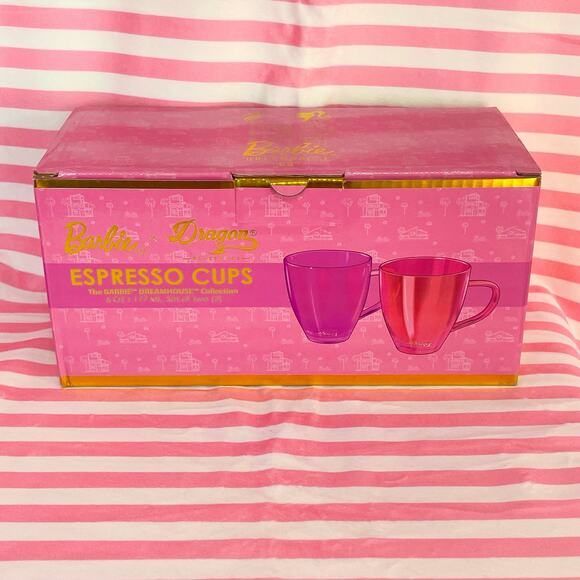 NIB Barbie x Dragon Glass pink espresso cups new in box never used Holiday Gift! - Picture 1 of 6